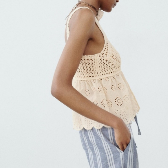 NWT ZARA BEIGE EMBROIDERED KNIT TOP - Picture 4 of 13